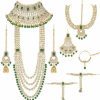 Aheli Aheli Indian Heavy Bridal Jewelry Set Long Choker Necklace Earrings Maang Tikka Nath Paasa Hath Phool Traditional Faux Kundan Beads Wedding Wear For Women Green Jewelry Sets