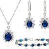 Crystalline Azuria Crystalline Azuria Teardrops Blue Simulated Sapphire Zirconia Crystals Set Pendant Necklace 18 Inches Earrings Bracelet 18K White Gold Plated For Women Jewelry Sets