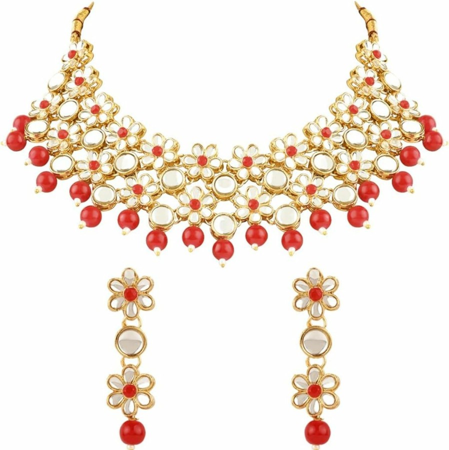 I Jewels I Jewels Gold Plated Indian Wedding Bollywood Kundan Choker Necklace & Earring Ethnic Jewellery Set Gift For Women & Girls(K7229) Jewelry Sets