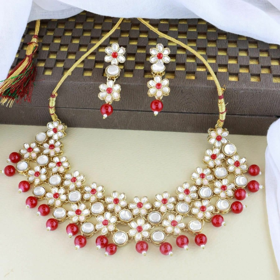 I Jewels I Jewels Gold Plated Indian Wedding Bollywood Kundan Choker Necklace & Earring Ethnic Jewellery Set Gift For Women & Girls(K7229) Jewelry Sets