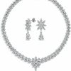 Bling Jewelry Bridal Jewelry Set Art Deco Vintage Estate Style Cubic Zirconia Marquise Leaf Teardrop Aaa Cz Statement Cleavage Choker Necklace & Chandelier Dangle Clip On Or Pierced Earrings For Women Pageant Jewelry Sets