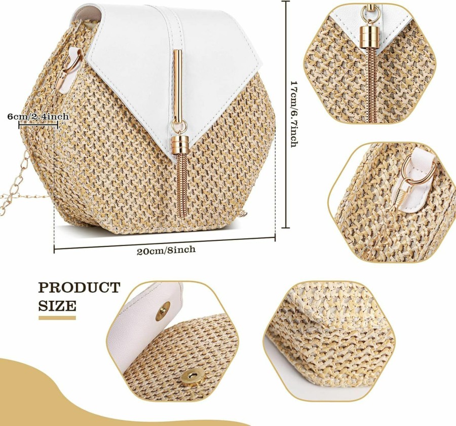 Sureio 3 Pcs Women Straw Crossbody Bag Beach Purse Shoulder Bag Straw Clutch Summer Handbag Rattan Boho Earrings Tassel Necklace Jewelry Sets