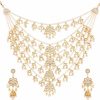 I Jewels I Jewels Floral Style Pearl Gold Plated Indian Wedding Bollywood Multi Strand Rani Haar Jewellery Set For Women (M4080W) Jewelry Sets