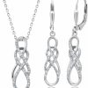 MAX + STONE Max + Stone Diamond Infinity Pendant Necklace And Dangle Earrings For Women Jewelry Set In Sterling Silver | 0.23 Carat Real Diamond Necklace & Earring Set | Diamond Earrings With Diamond Pendant Jewelry Sets