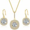 MARSHILY Marshily Pendant Halo Earrings And Delicate Chain Necklace Set Wedding Jewelry Sets For Women, 18K Gold Plated Jewelry Sets