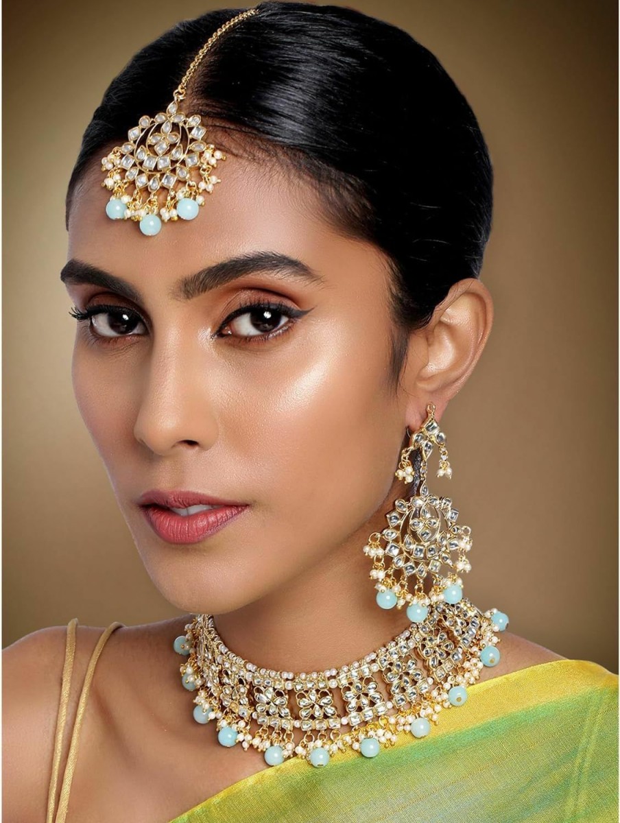 Aheli Aheli Gold Plated Kundan Jewelry Necklace With Earring Set For Women Jewelry Sets