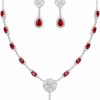 Crysdue Crysdue Wedding Cubic Zirconia Costume Jewelry Set For Women Bridal Bridesmaid, Sparkling Birthstone Floral Pendant Necklace Chandelier Drop Earrings Set For Prom Party Jewelry Sets