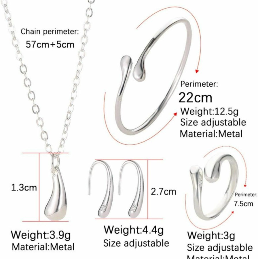 BCCloud 4Pcs 925 Sterling Silver Jewelry Set For Women Teardrop Pendant Necklace Earrings Bracelet Ring Fit With Party Meeting Dating Wedding Daily Birthday Gift Jewelry Sets