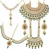 Aheli Aheli Indian Bridal Jewelry Set Faux Kundan Long Choker Necklace Dangle Earrings Mathapatti Headpiece Haath Phool With Nose Ring Green Jewelry Sets