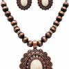 Rosemarie & Jubalee Rosemarie & Jubalee Womens Cowgirl Chic Western Style Statement Concho Howlite Stone Pendant Necklace Earrings Set, 18\"+3\" Extender Jewelry Sets