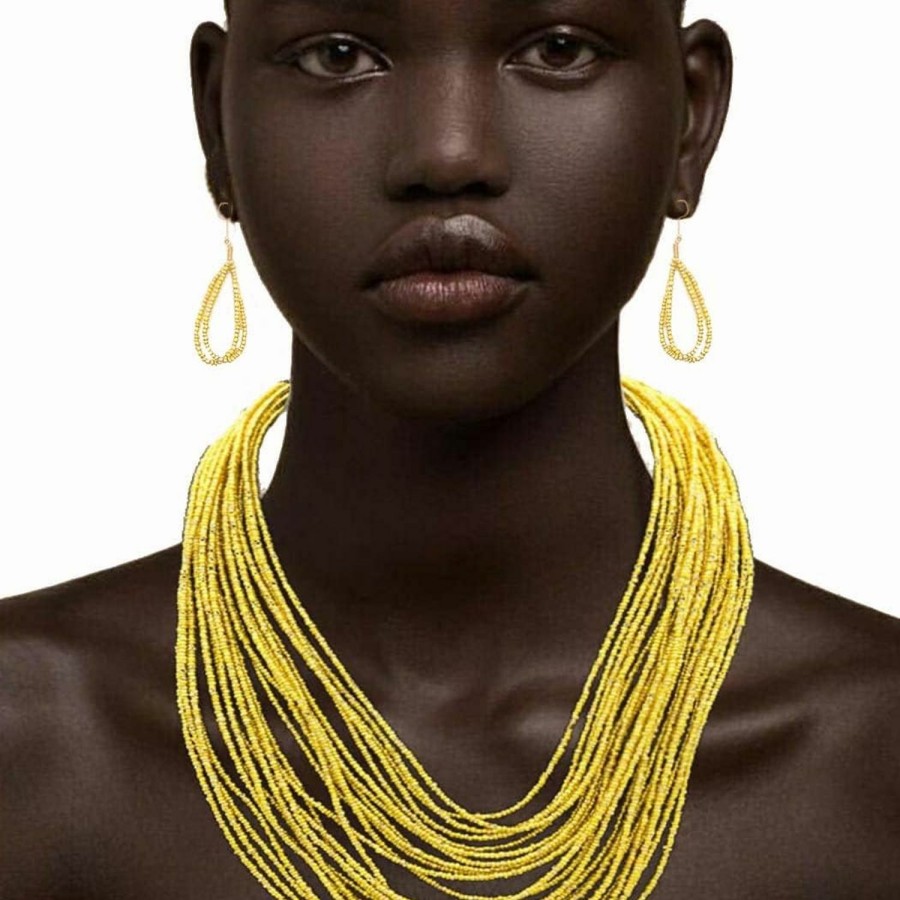 Wosois Wosois African Bead Necklace Earring Sets Yellow Bib Seed Statement Chunky Collar Multi Strand Boho Jewelry Accessories For Women And Girls Jewelry Sets