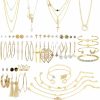 AROIC Aroic 38 Pcs Gold Jewelry Set With 4 Pcs Necklace,10 Pcs Bracelet,24 Pcs Layered Ball Dangle Hoop Stud Earrings For Women Girls Fashion And Valentine Birthday Party Gift Jewelry Sets