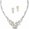 Mariell Mariell Cultured Freshwater Pearls & Cz Wedding Necklace And Earrings Set For Brides - Rhodium Plated Jewelry Sets