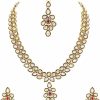 I Jewels I Jewels Indian Wedding Bollywood Gold Plated Traditional Maroon Meenakari Handcrafted Kundan Necklace With Dangle Earrings & Maang Tikka Jewellery Set For Women/Girls (Ij356) Jewelry Sets