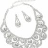 Topwholesalejewel Topwholesalejewel Silver Crystal Rhinestone Bridal Wedding Party Teardrop Dangle Earrings Silver Crystal Dazzled Chandelier Necklace Jewelry Set Jewelry Sets