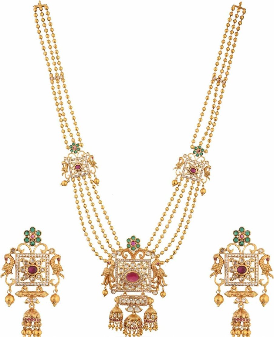 TARINIKA Tarinika Antique Gold Plated Myra Long Necklace Set With Peacock Design - Indian Jewelry Sets For Women | Perfect For Ethnic Occasions | Traditional South Indian Necklace | 1 Year Warranty* Jewelry Sets