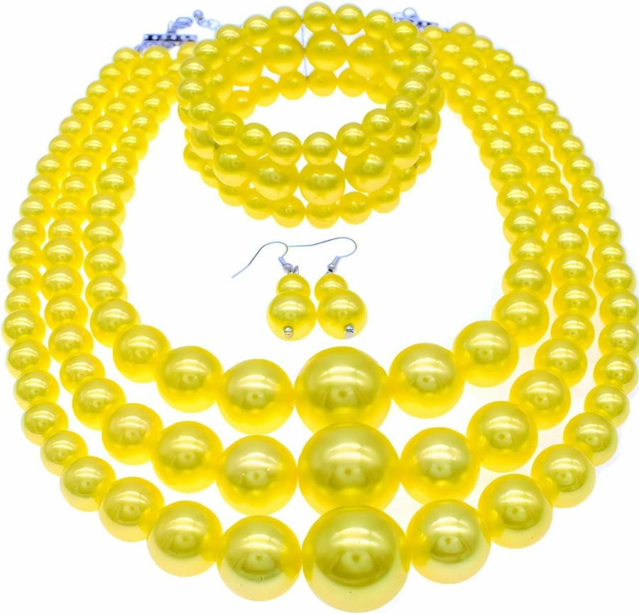 CIOOU Big Pearl Necklace For Women Chunky Pearl Necklace And Earring Set Large Pearl Costume Necklace 1920S Pearl Necklace Faux Pearls Gatsby Accessories Jewelry Sets