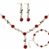 Yolev Yolev 3Pcs Set Red Rose Jewelry - Rose Flower Pendant Necklace, Bracelet Dangle Earrings.Bracelet Flower Jewelry Dangle Earrings Set For Valentine'S Day Mother'S Day Gifts Wedding Gifts Jewelry Sets