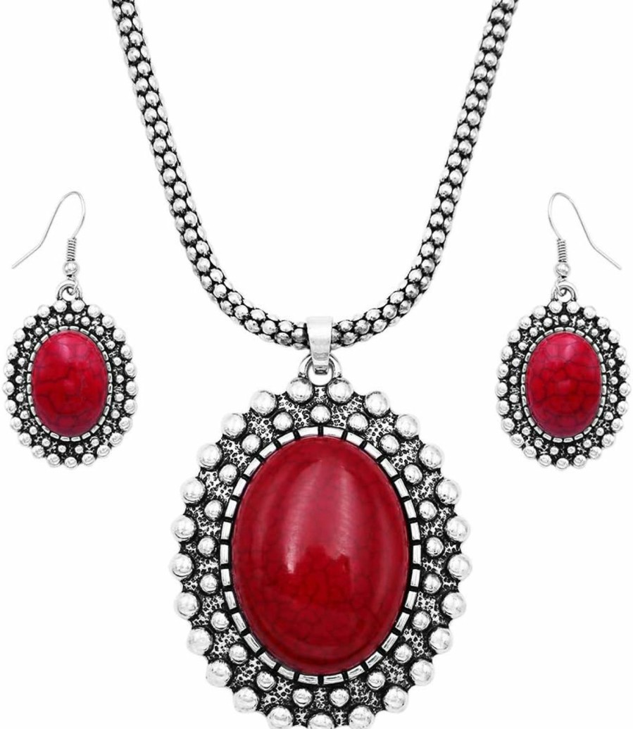 Rosemarie & Jubalee Rosemarie & Jubalee Women'S Western Style Silver Tone Concho Medallion With Natural Howlite Necklace Earrings Set, 26\"+3\" Extension Jewelry Sets