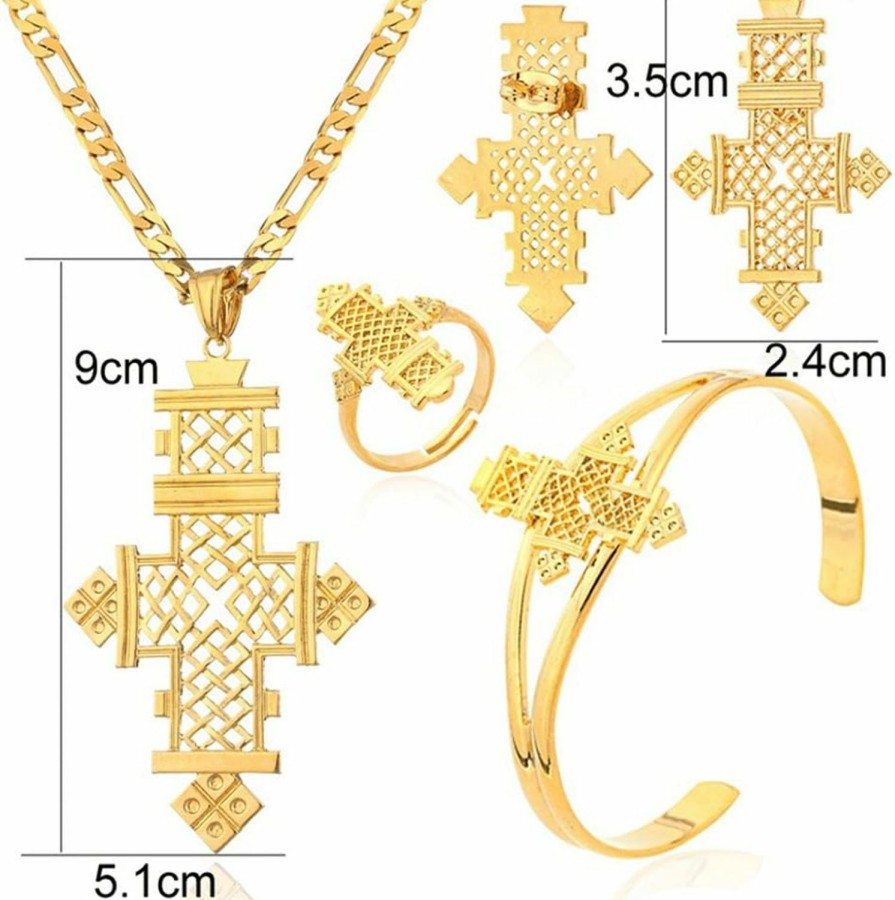 Ethlyn Ethiopian Cross Jewelry Sets Gold Color Wedding Party Sets For Ethiopian & Eritrean Women Jewelry Sets