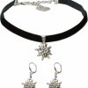 Alpenflustern Alpenflustern Traditional Bavarian Jewelry Set Velvet Choker And Earrings Rhinestone Edelweiss, Ladies Costume Jewelry, Traditional German Flower Pendant, Elastic Ribbon, Dirndl, Oktoberfest (Black) Jewelry Sets