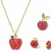 Generic Fabmode Apple Jewelry Set For Women Rhinestone Red Apple Necklace Earring Studs Brooch Pin Fruit Theme Accessories Prefect Gifts For Mother Teacher Retirement Back School Jewelry Sets