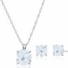 MAX + STONE Max + Stone 14K Gold Plated Or Sterling Silver Cushion Cut Gemstone Stud Earrings And Pendant Necklace For Women With 6Mm And 8Mm Birthstones 18 Inch Chain And Push Backs Jewelry Set Jewelry Sets