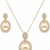 Lavencious Lavencious Oval Dangle Jewelry Set Cream Color Pearl Necklace & Earrings Sets For Women Gold And Silver Color Jewelry Sets