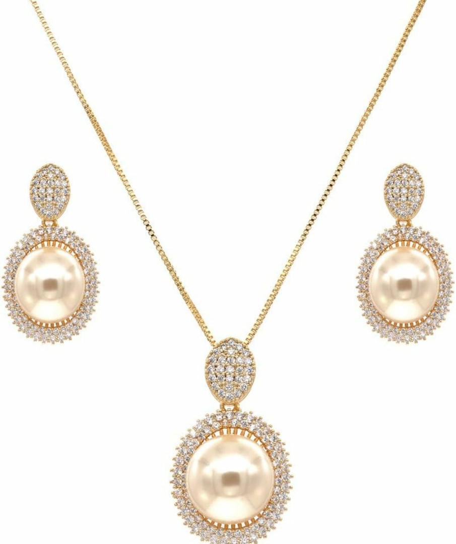 Lavencious Lavencious Oval Dangle Jewelry Set Cream Color Pearl Necklace & Earrings Sets For Women Gold And Silver Color Jewelry Sets