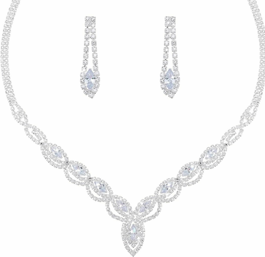 Yolev Yolev Bridal Wedding Jewelry Sets Bride Rhinestone Necklace Earrings Set Prom Jewelry Set Party Jewelry Set For Women And Girls Jewelry Sets