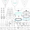 ORAZIO Orazio 52 Pcs Jewelry Sets For Women Layered Necklace Adjustable Braided Bracelets Set Dangle Stud Hoop Earrings Cz Stackable Knuckle Ring Set Fashion Ear Cuff Set Silver Gold Women'S Jewelry Sets Jewelry Sets