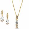 Mariell Mariell Bridal Wedding Necklace Earrings Set Gold, Cz Crystal Pendant And Drop Earring For Brides, Bridesmaids Jewelry Sets