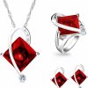 Uloveido Uloveido Charm Created Topaz Big Square Crystal Necklace Matching Stud Earrings Rings Jewelry Set T295 Jewelry Sets