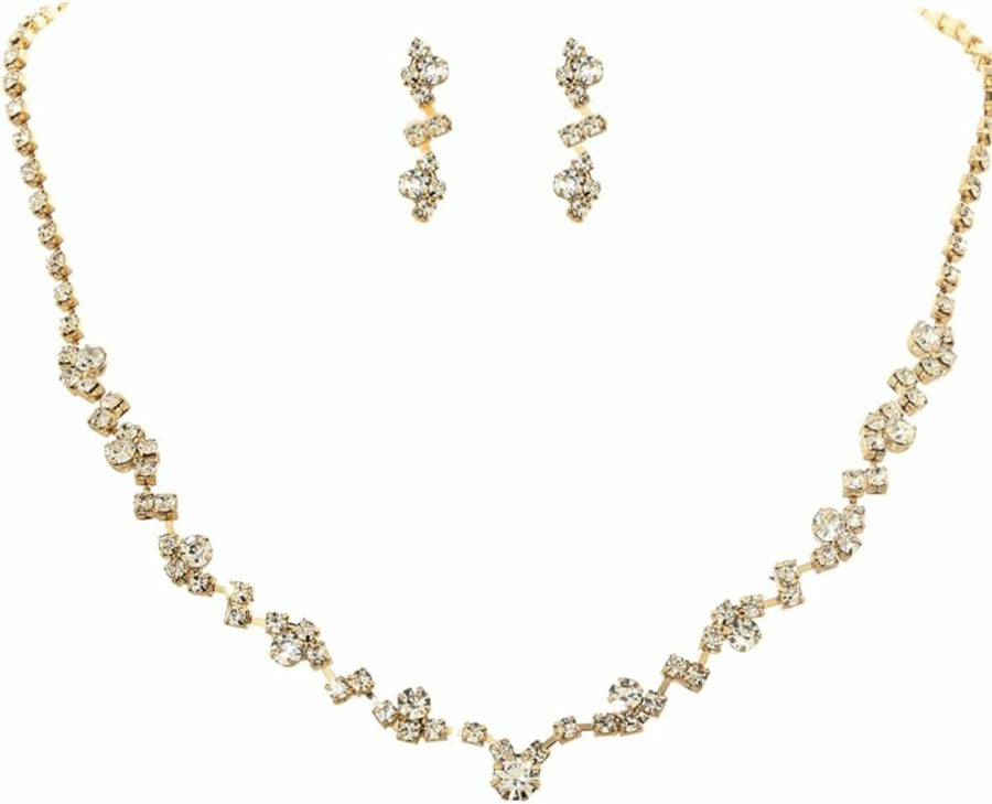 Yean Yean Bride Silver Bridal Necklace Earrings Set Crystal Wedding Jewelry Set Rhinestone Choker Necklace For Women And Girls Jewelry Sets