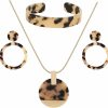 ARATLENCH Aratlench Leopard Earrings Necklace Bracelet For Women Acrylic Circle Hoop Dangle Earring Long Disc Pendant Necklace Open Cuff Bangle Resin Cheetah Jewelry Set For Ladies Girls Jewelry Sets