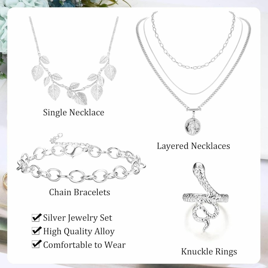 Sanfenly Sanfenly Gold Jewelry Sets For Women Gold Layered Necklaces Chain Bracelets Knuckle Rings Gold Jewelry For Valentine Anniversary Birthday Gift Jewelry Sets