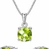 Mints Mints S925 2Ct Peridot Jewelry Set Sterling Silver Pendant Necklace & Stud Earrings August Birthstone Gemstone For Women Jewelry Sets