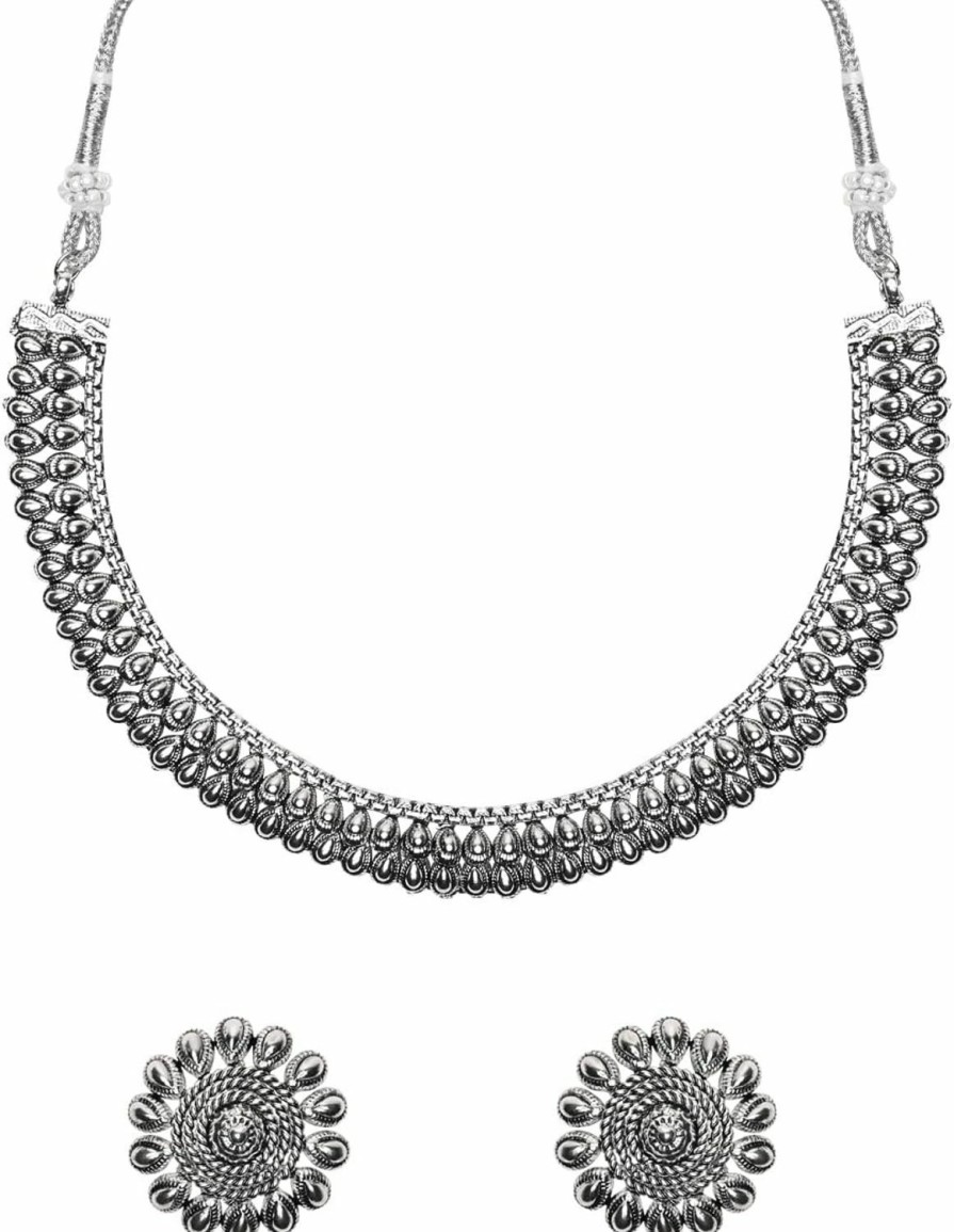 I Jewels I Jewels Valentines Day Gifts For Her Silver Oxidised Indian Wedding Bollywood Choker Necklace And Earrings Jewellery Set For Women & Girls (Mc058-118) Jewelry Sets