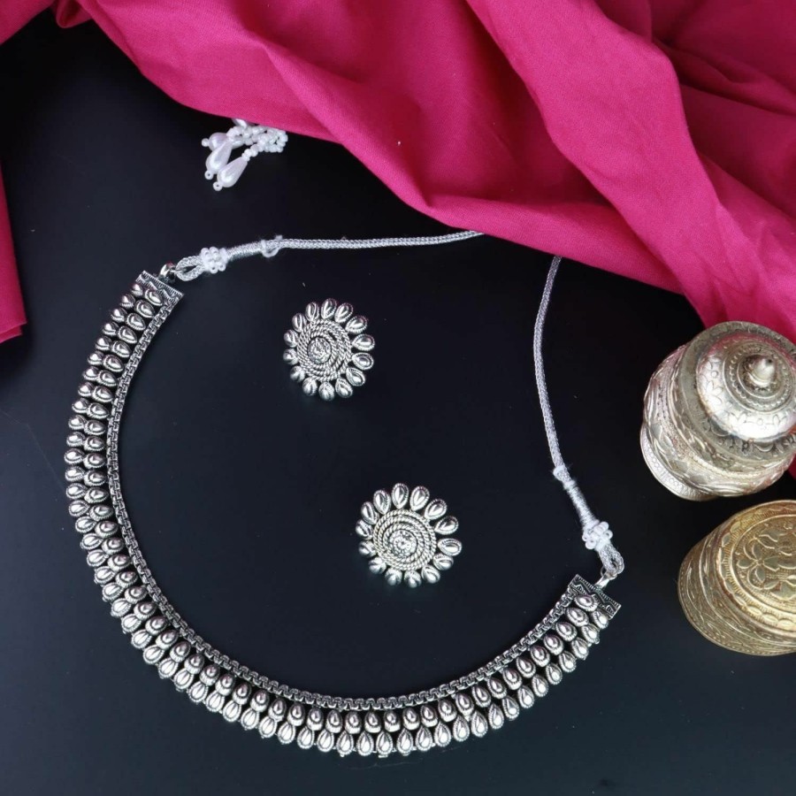 I Jewels I Jewels Valentines Day Gifts For Her Silver Oxidised Indian Wedding Bollywood Choker Necklace And Earrings Jewellery Set For Women & Girls (Mc058-118) Jewelry Sets