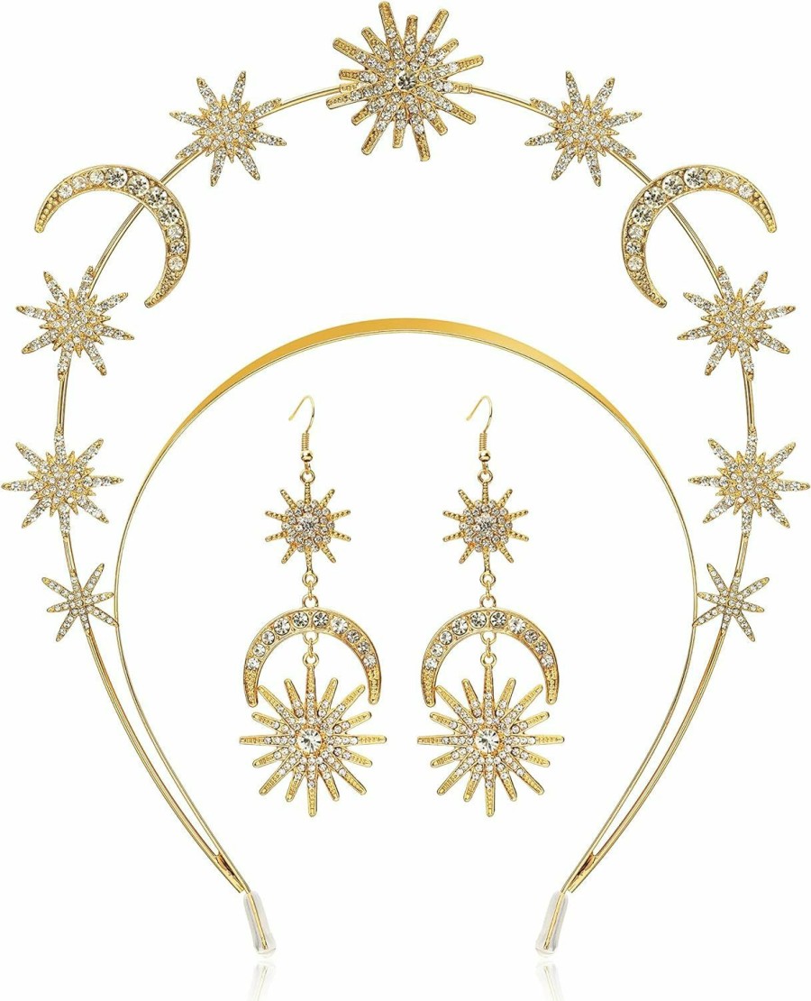 Zivyes Halo Crown Moon Stars Goddess Crown Halo Headband Tiaras And Crowns For Women Boho Bridal Wedding Headpiece Jewelry Sets