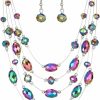 Errally Crystal Beaded Statement Necklace For Women Boho Colorful Multi-Strand Necklace And Earring Sets For Women Fashion Jewelry Gifts For Mom Jewelry Sets