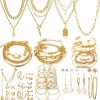 IFNODO Ifnodo 57 Pcs Gold Silver Jewelry Set With 4 Pcs Necklace, 3 Pcs Bracelet, 14 Pcs Ear Cuffs Earring, 12Pcs Hoop Earrings,24Pcs Stud Earrings For Women Girls For Birthday Gifts Jewelry Sets