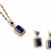 Lonbamu Lonbamu Women Jewelry Set Rhinestone Zircon Emerald Pendant Necklaces & Earrings Set 925 Sterling Silver Created Jewelry Sets