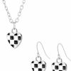 Dreuyet Checkered Earrings And Necklace Sets For Women Girls Fashion Elegant Vintage Black White Heart Striped Dangle Drop Earrings Heart Geometric Plaid Pendant Necklace Minimalist Statement Jewelry Gifts Jewelry Sets