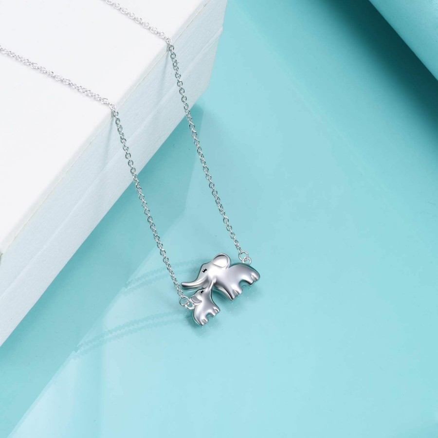 YFN Yfn Mom Baby Elephant Necklace Sterling Silver Good Luck Elephant Necklace For Mon Women (Mom Baby Necklace) Jewelry Sets