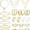 Jstyle Jstyle Gold Jewelry Sets For Women Girls, Gold Layered Necklaces And Pearl Chorker Necklace, Dainty Gold Silver Link Paperclip Chian Bracelets Set,Y2K Preppy Jewelry Stackable Joint Finger Rings And Gold Hoop Earrings Set Fashion Jewelry Jewelry Sets