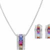 Lavencious Lavencious Multicolor Aaa Cz Necklace & Earrings Jewelry Set Trendy Cubic Zirconia Omega Clip Earring Cable Chain Jewelry Sets