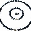 Pearl Romance Pearl Romance Ii Round Pearl Ii Black Pearl Necklace Bracelet & Earrings Set For Women 3 Piece Set Strand Stud Earring Pearl Jewelry Christmas Holiday Gift Genuine Cultured Freshwater Jewelry Sets