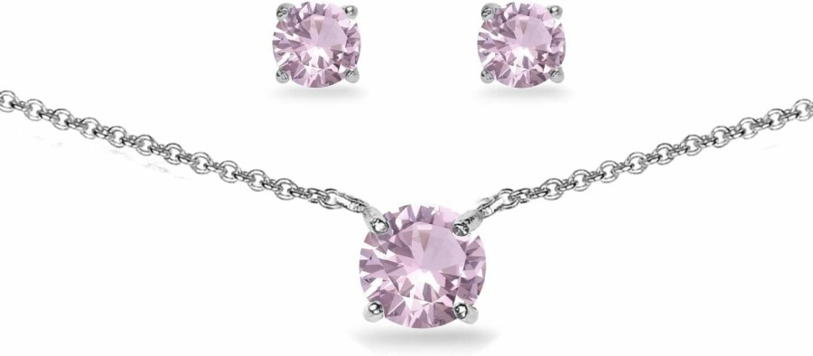 B. BRILLIANT B. Brilliant Sterling Silver Genuine, Created Or Simulated Gemstone Round Short Choker Necklace & Stud Earrings Jewelry Set For Women Girls Bridesmaids Jewelry Sets