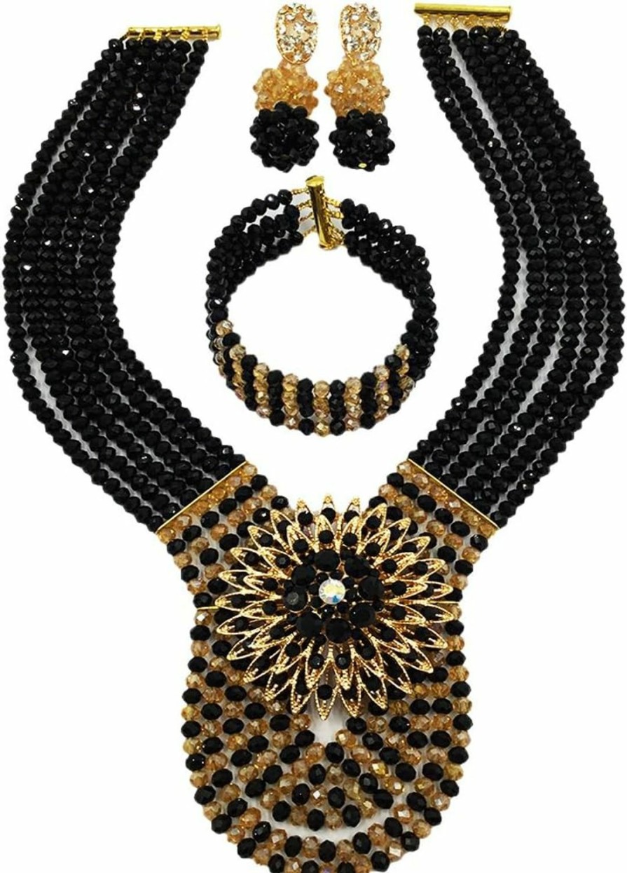 aczuv Aczuv Women'S Fashion Beaded Crystal Nigerian Bridal Wedding Party Necklace African Beads Jewelry Set Jewelry Sets